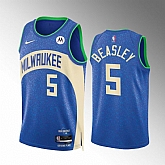Men's Milwaukee Bucks #5 Malik Beasley Blue 2023-24 City Edition Stitched Basketball Jersey Dzhi,baseball caps,new era cap wholesale,wholesale hats